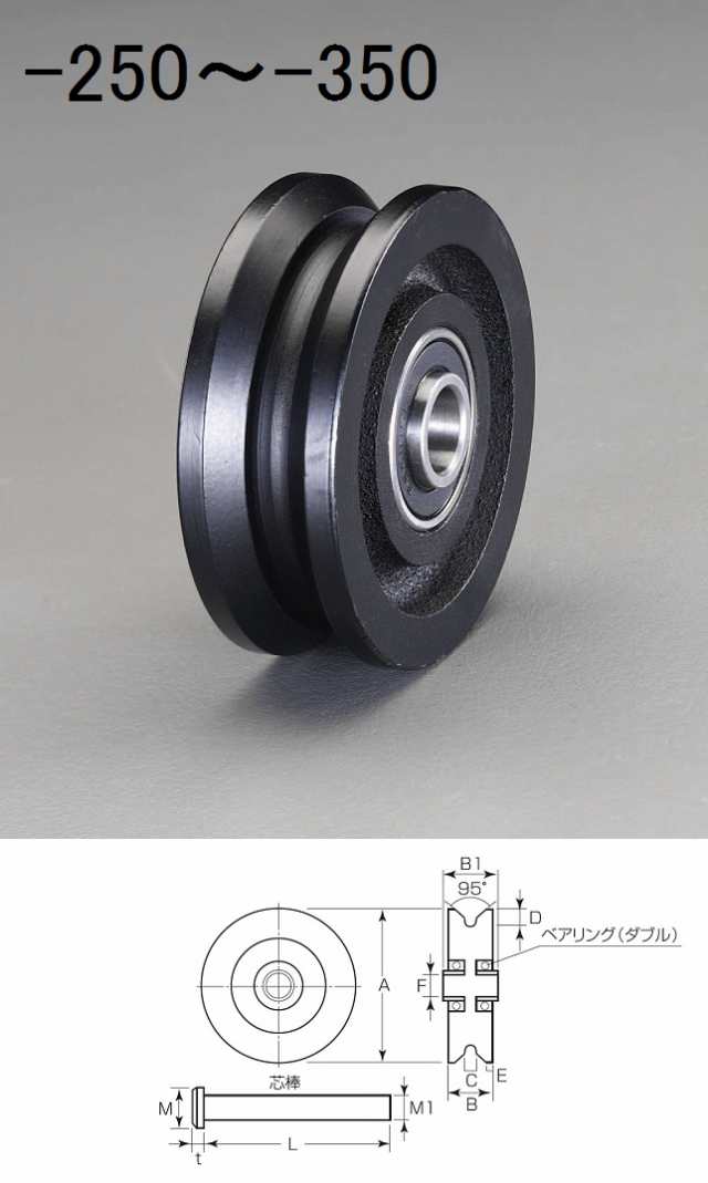 エスコ ESCO 150mm 戸車車輪 Ｖ型・重量用 EA986VA-350 WO店