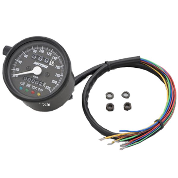 デイトナ 機械式スピードメーター φ60 LED照明 220km インジケーター付き 黒/黒 汎用 15627 WO店