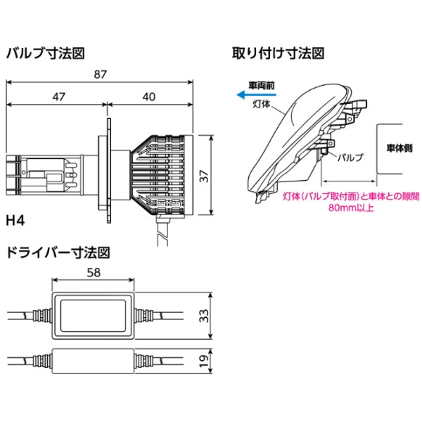 ヴァレンティ VALENTI LEDヘッド＆フォグバルブ VX H4 6500K LVX60-H4HL-65 WO店