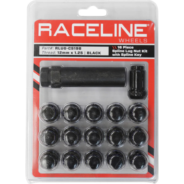 Raceline Wheels スプライン ラグナット キット 12 mm x 1.25インチ 16個入り 黒 0223-0275 WO店
