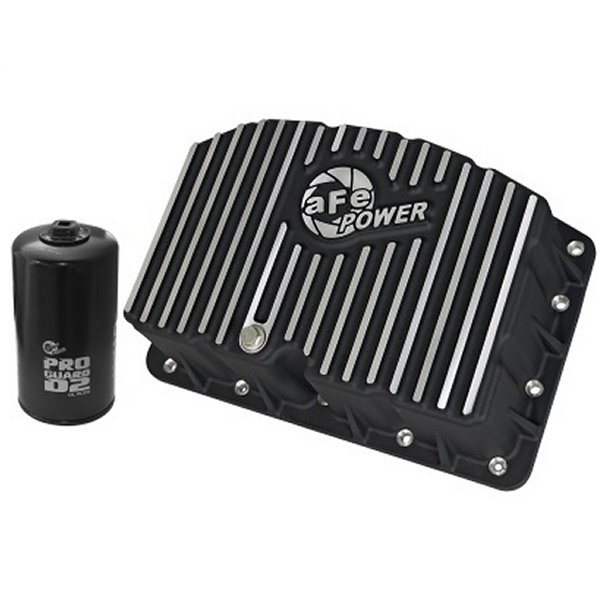 AFE Proシリーズ エンジンオイル Pan ブラック w/Machined Fins; 11-16 フォード Powerstroke V8-6.7L (td) AFE46-70322 WO店