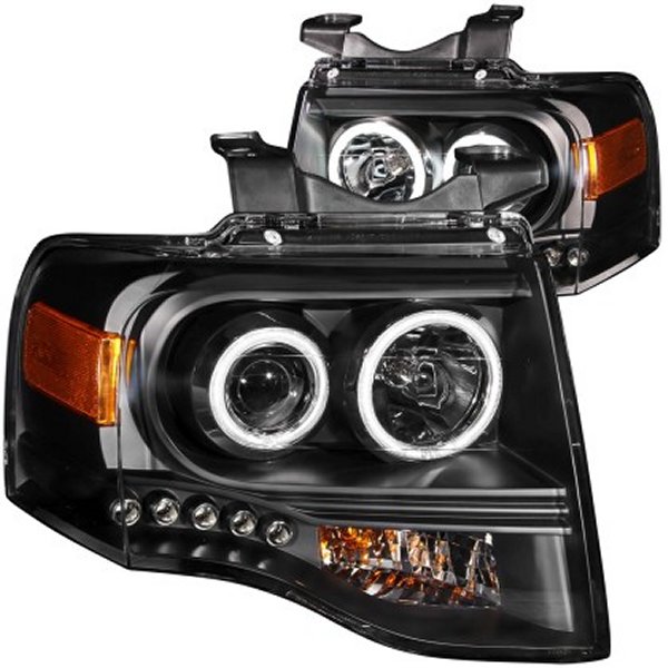 ANZO 2007-2014 フォード Expedition プロジェクターヘッドライト w/ Halo Black ANZ111113 WO店