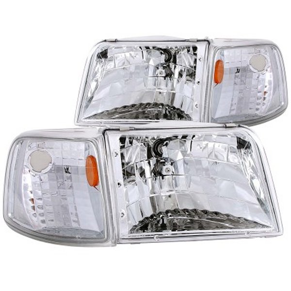 ANZO 1993-1997 フォード Ranger Crystal ヘッドライト クローム w/ Corner Lights 2pc ANZ111119 WO店