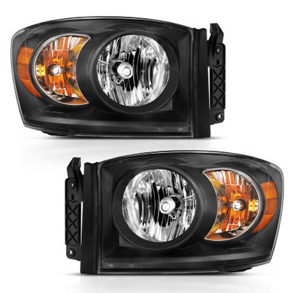 ANZO 2006-2009 Dodge Ram 1500 Crystal Headlight ブラック Amber