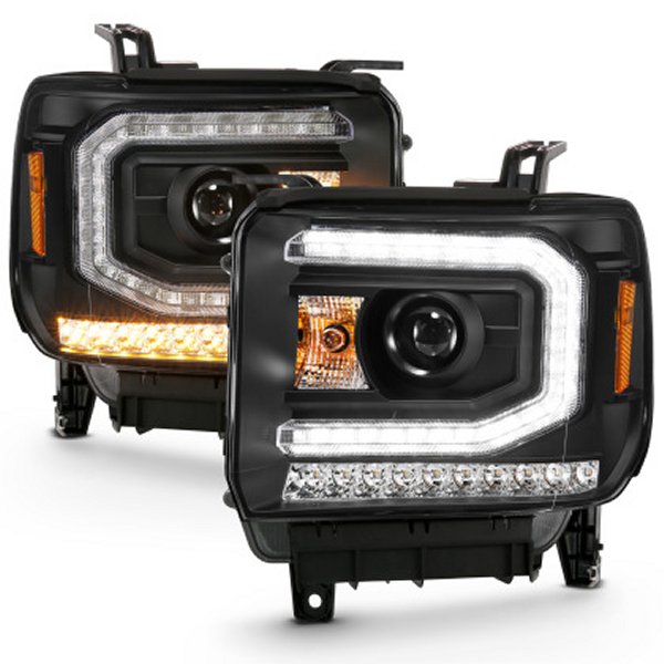 ANZO 16年-19年 Gmc Sierra 1500 プロジェクターHeadlight Plank Style ブラック w/ Sequential Amber Signal ANZ111485 WO店