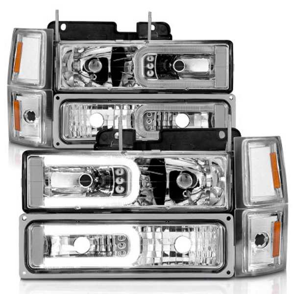 ANZO 88-98 シボレー C1500 Crystal ヘッドライト w/Light Bar クローム Housing w/ Signal Side Markers 8Pcs ANZ111529 WO店