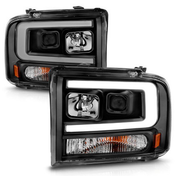 ANZO 99年-04年 フォード F250/F350/F450/Excursion (excl 99) プロジェクターヘッドライト - w/ Light Bar ブラック Housing ANZ111551 WO店