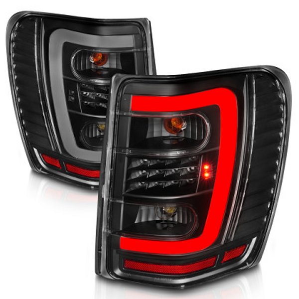 ANZO 1999-2004 Jeep Grand Cherokee LED Tail Lights w/ Light Bar ブラック Housing Clear Lens ANZ311394 WO店