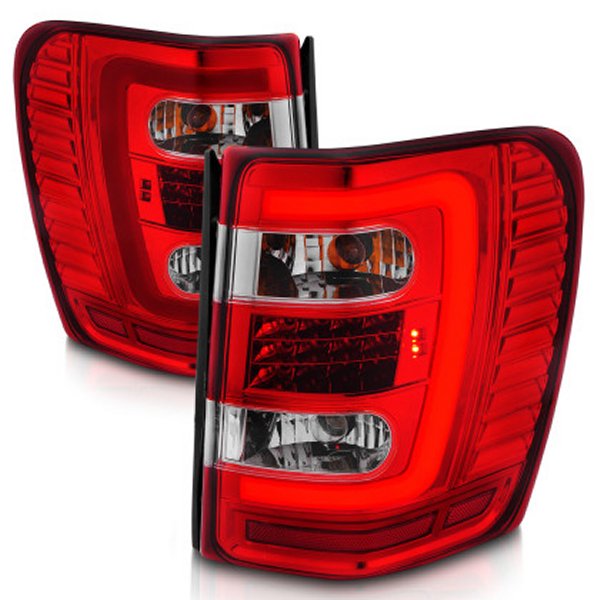 ANZO 1999-2004 Jeep Grand Cherokee LED Tail Lights w/ Light Bar クローム Housing Red/Clear Lens ANZ311396 WO店