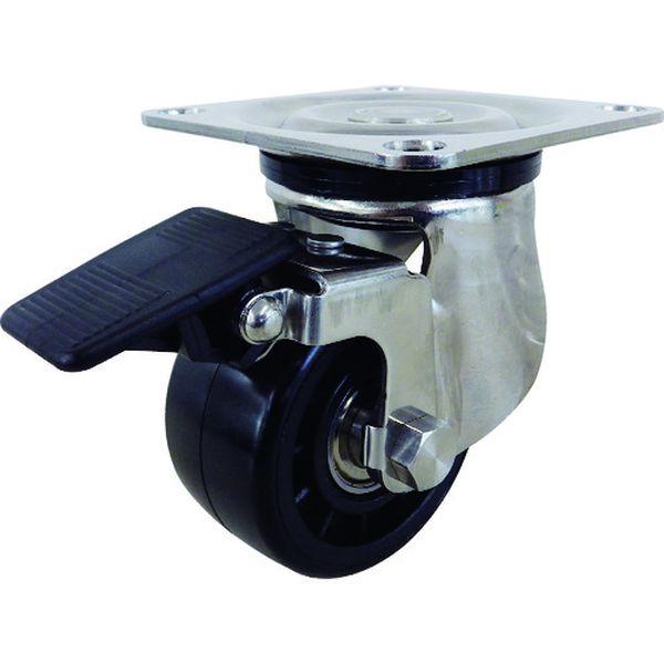 プレート式 自在 ステンレス低床キャスター 強化ナイロン 車輪径75mm ストッパー付き Hタイプ 取付寸法71×71 SUSHG75GNBS-TN WO店