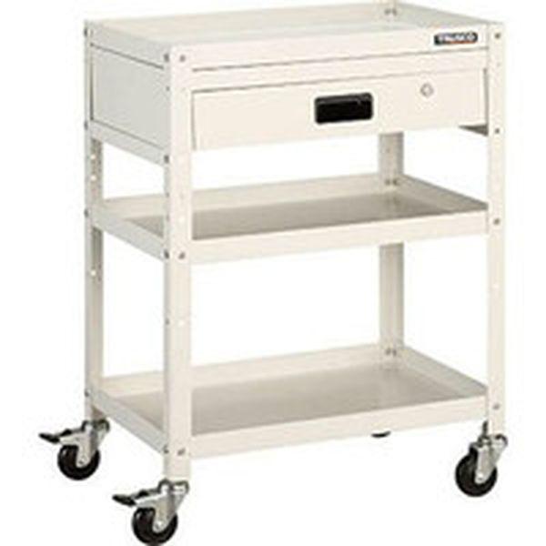 TRUSCO ツールワゴン ラビットワゴン 700X450XH740 3段 仕切板2段付 ハンドル付 ゴム車輪 ホワイト ( RBW-773S2H W ) ＴＲＵＳＣＯ ツールワゴン ラビットワゴン ７００Ｘ４５０ＸＨ７４０