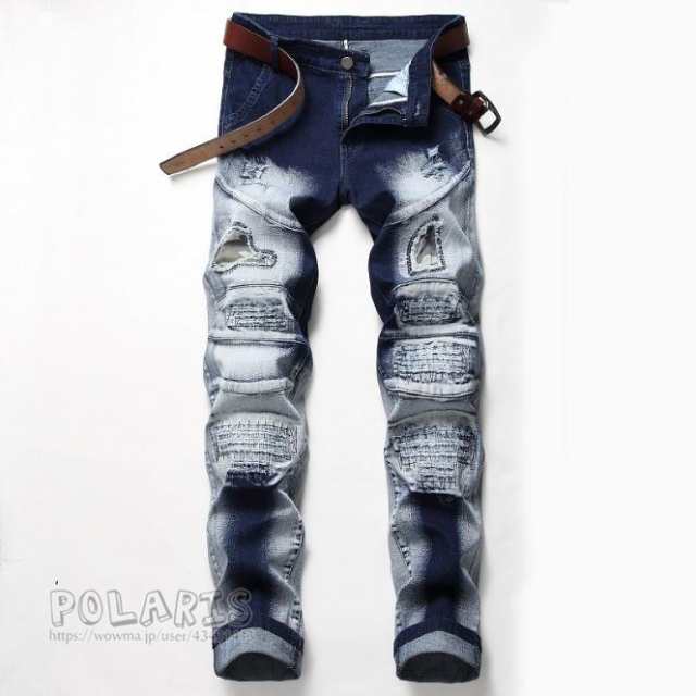 ジーンズ メンズ ジーパン スキニーパンツ デニムパンツ かっこいい ロング Jeans ウォッシュタイプ ダメージ 加工 大きいサイズ 新作の通販はau Wowma Polaris ポラリス