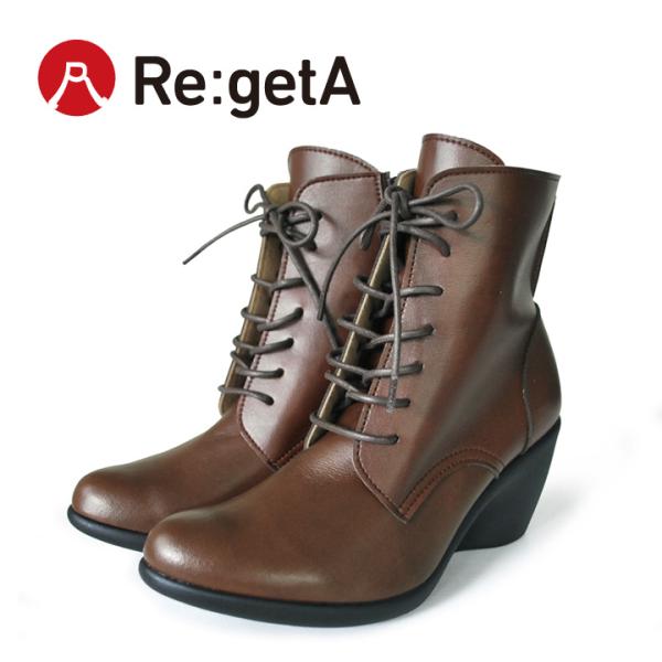 レディースブーツ リゲッタ Re:getA R-5504 レースアップショートブーツ(7cmヒール) 卒業式 履きやすい 歩きやすい 新生活