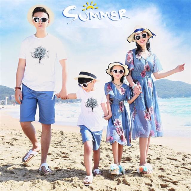 親子ペアルック Tシャツ パンツ ボヘミアン 花柄 ワンピース パパ ママ 男の子 女の子 親子服 家族ペア 半袖 短パンツ 親子お揃いの通販はau Wowma One One