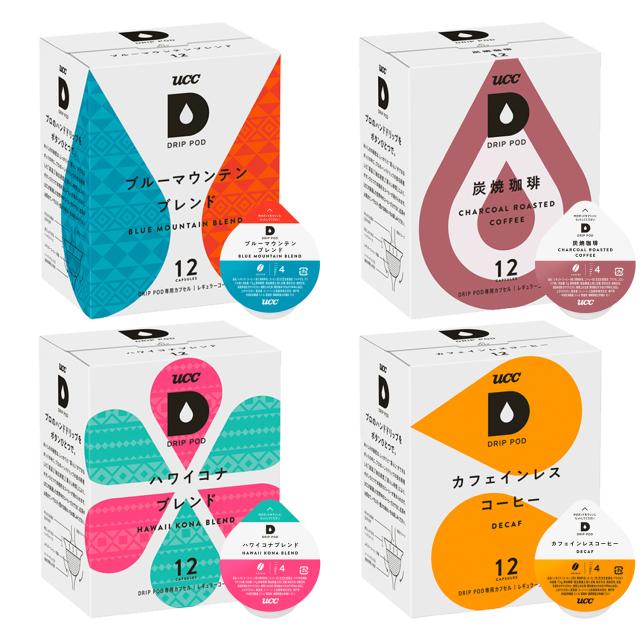 DRIP-POD (ドリップポッド)コーヒーバラエティセット 4箱 (ブルーマウンテンブレンド　ハワイコナブレンド　炭焼珈琲　カフェインレスコーヒー)の通販は 5,886円