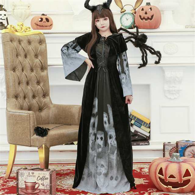 一部予約！】 ハロウィン 仮装 女の子 魔女 コスプレ 140 ワンピース 悪魔 変装 幽霊柄 可愛い キャンディ袋付き ウィッチ プリンセス  コスチューム キッズドレス 魔女っ娘 魔法少女 パーティー 誕生日 発表会 クリスマス 学園祭 cosplay 100-150 