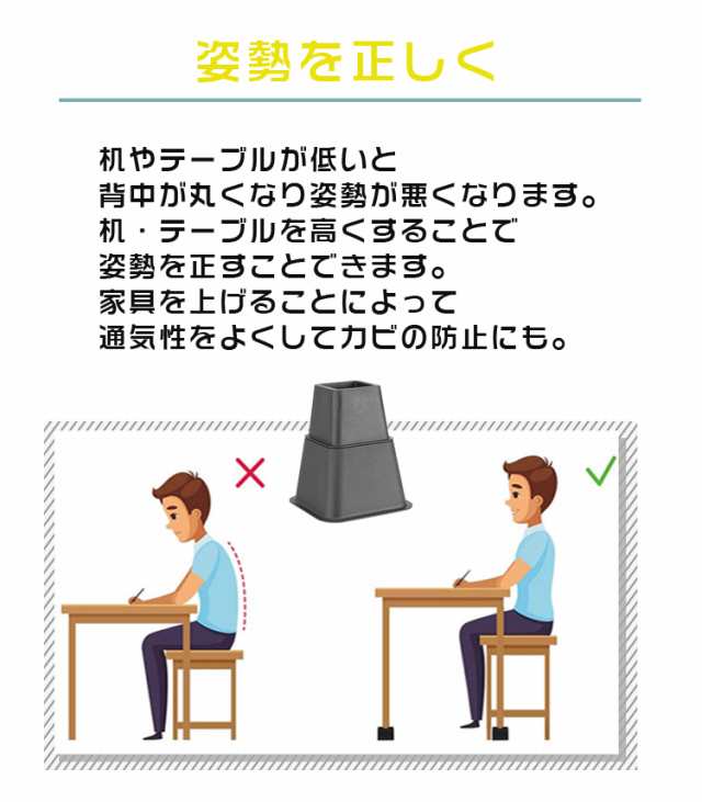 高さ調整脚 継ぎ脚 継足 ベッド テーブル ソファ 机 こたつ 高さを上げる テーブル脚台 多段階 高さ調整 暖房器具 角型 家具 継ぎ足 脚台の通販はau  PAY マーケット - lalamart