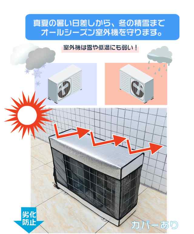 最も信頼できる 極厚 エアコン 室外機 カバー 2023年度版 保護カバー アルミ箔 日 雨 雪 風 ホコリよけ 室外 遮熱保護 劣化防止 省エネ  簡単脱着 GOKUAAIR