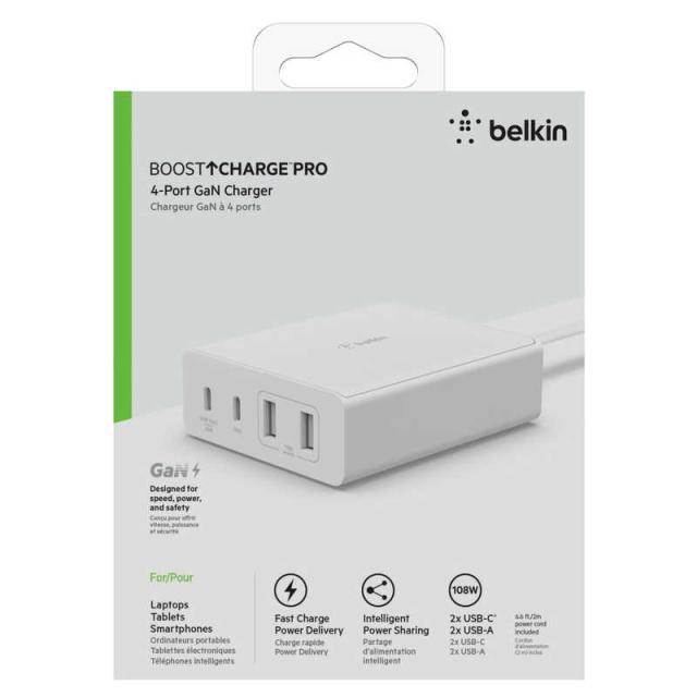BELKIN USB-C+A 4ポート 108W GaN急速充電器 ホワイト (USB