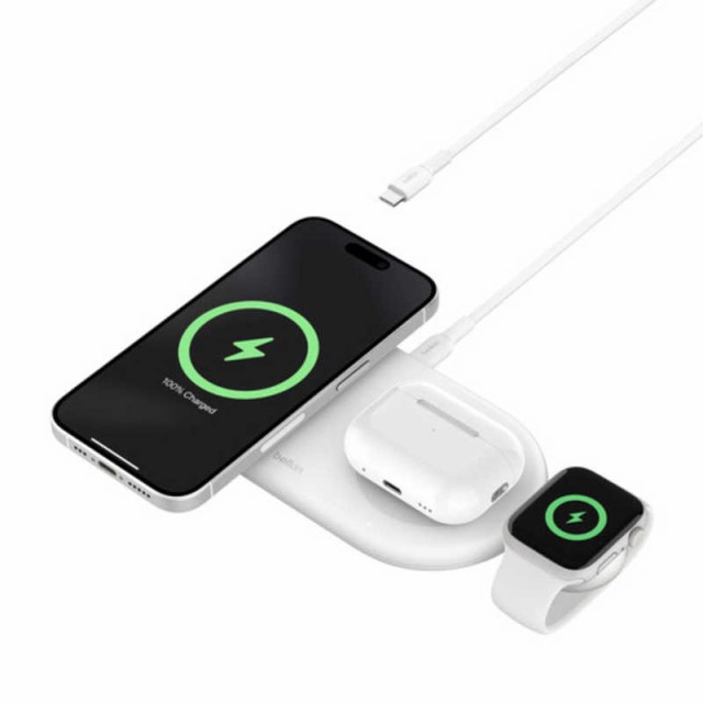 BELKIN　BoostCharge Pro Qi2 3-in-1 ワイヤレス充電器 ホワイト ［USB Power Delivery対応 /3ポート /15W］　WIZ022qcWH