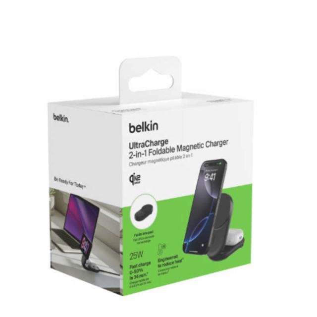 BELKIN　UltraCharge Qi2 25W 2-in-1 折りたたみ式マグネット充電器 ラウンド型 ブラック　WIZ039dqBK_1