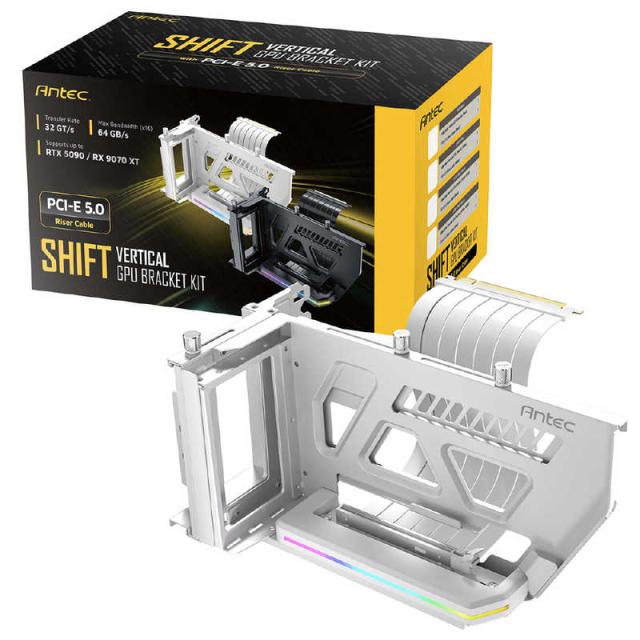 ANTEC　SHIFT PCIE 5.0 ARGB グラフィックカードの可動式縦置きブラケット＋ライザーケーブル　SHIFT PCIE5.0 ARGB WHITE_1