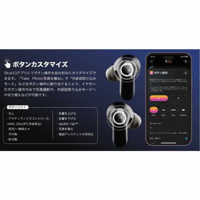 SKULLCANDY　完全ワイヤレスイヤホン RAIL ANC（レール エーエヌシー） TRUE BLACK ノイズキャンセリング対応　S2IPW-P740