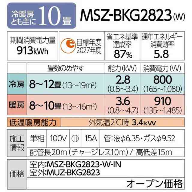 標準取付工事費込）三菱 MITSUBISHI エアコン 霧ヶ峰 BKGシリーズ