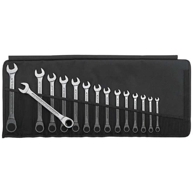 STAHLWILLE　15点組 フラット ラチェットコンビネーションレンチセット ロールアップケース付　17F/15_5