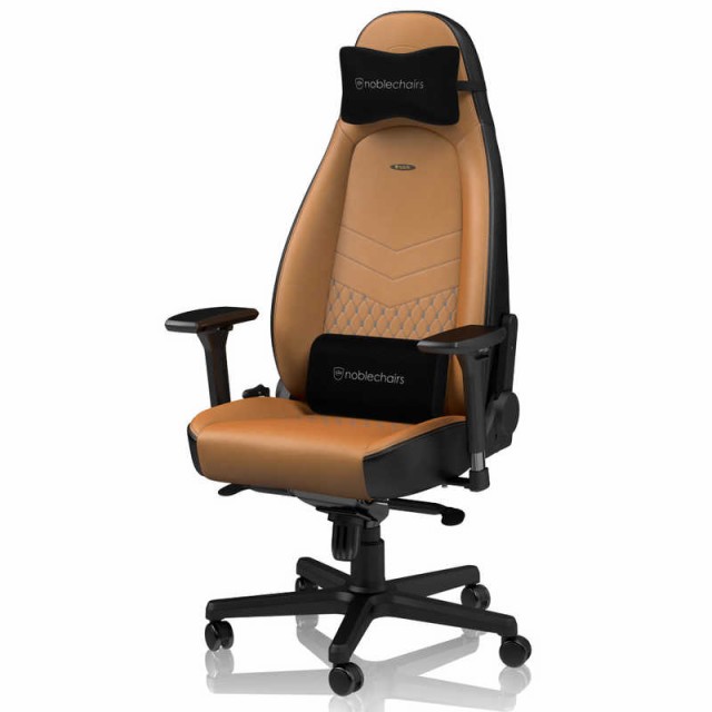 NOBLECHAIRS　ゲーミング チェア ICON Real Leather 本革 ネックピロー ランバーサポート付 コニャック　NBL-ICN-RL-CBK-SGL