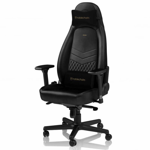 NOBLECHAIRS　ゲーミング チェア ICON Real Leather 本革 ネックピロー ランバーサポート付 ブラック　NBL-ICN-RLBLA-SGL