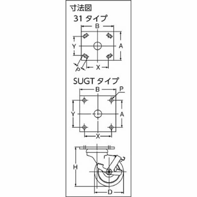 スガツネ工業　重量用キャスター31-74B-PSE(200-133-393)　3174BPSEの通販は