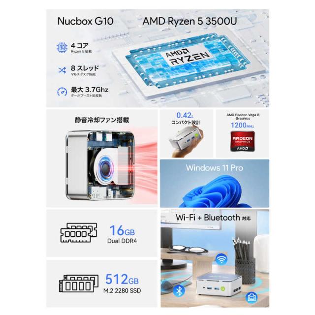 GMKTEC ミニPC NucBox G10 [ モニター無し / Win11 Pro / Ryzen5