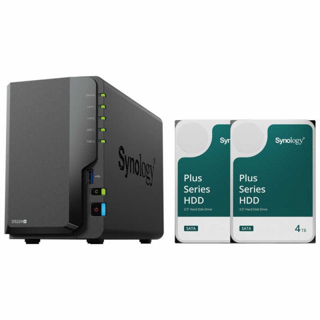 SYNOLOGY　DiskStation DS224＋ 初心者ガイド付＋HAT3300-4TB 2個 ［8TB /3.5インチ］　DS224Plus+HAT3300-4TB2