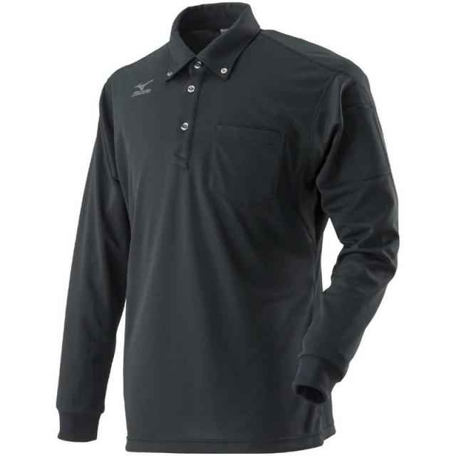 ミズノ　ワークボタンダウンポロシャツ長袖［ユニセックス］ 2XL 09：ブラック　C2JA818109