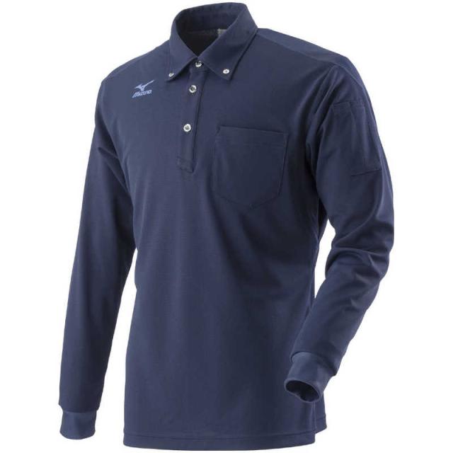 ミズノ　ワークボタンダウンポロシャツ長袖［ユニセックス］ L 14：ネイビー　C2JA818114