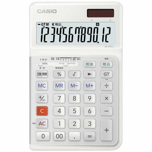 カシオ　CASIO　人間工学電卓 ジャストタイプ・左手用 ［12桁］ ホワイト　JE-12D-L-WE-N