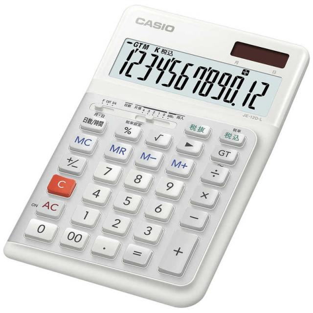 カシオ　CASIO　人間工学電卓 ジャストタイプ・左手用 ［12桁］ ホワイト　JE-12D-L-WE-N_1