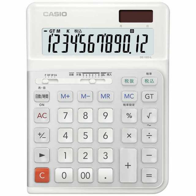 カシオ　CASIO　人間工学電卓 デスクタイプ・左手用 ［12桁］ ホワイト　DE-12D-L-WE-N