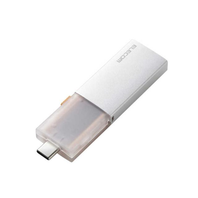 エレコム　ELECOM　SSD 外付け 1TB USB3.2Gen2 読込最大1000MB/秒 USBメモリ型 ポータブルSSD スライド式 高速 耐衝撃 USB Type-C/ USB-A 両対応 シルバー　ESD-EWC1000GSV