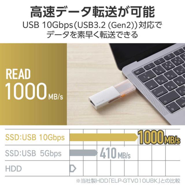 エレコム　ELECOM　SSD 外付け 1TB USB3.2Gen2 読込最大1000MB/秒 USBメモリ型 ポータブルSSD スライド式 高速 耐衝撃 USB Type-C/ USB-A 両対応 シルバー　ESD-EWC1000GSV_3