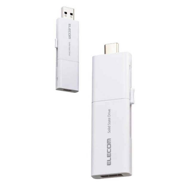 エレコム　ELECOM　SSD 外付け 250GB 読込最大420MB/秒 スライド式 USB Type-C/USB-A 両対応 ホワイト　ESDEWB0250GWHR