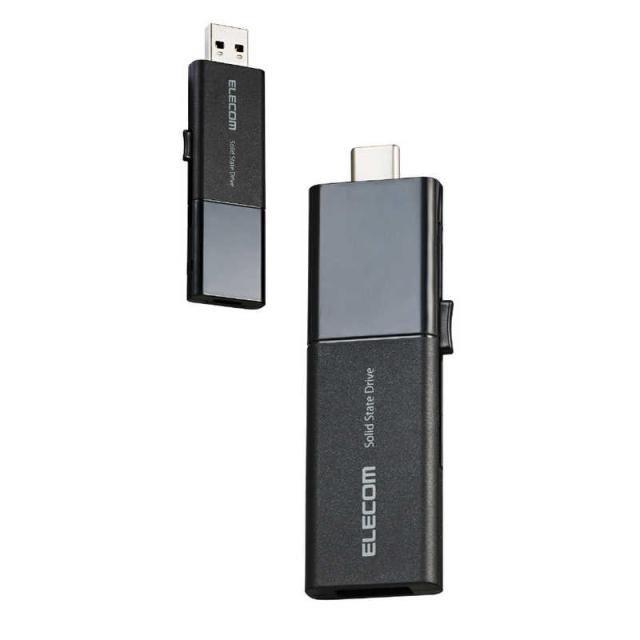 エレコム　ELECOM　SSD 外付け 1TB 読込最大420MB/秒 スライド式 USB Type-C/USB-A 両対応 ブラック　ESDEWB1000GBKR