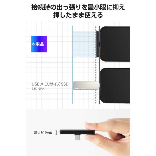エレコム　ELECOM　外付け SSD 250GB 超小型 直挿し USB 3.2 Gen2x2 20Gbps 最大2000MB/s USB-C機器対応 ProRes保存 高速データ転送 グレー　ESD-EPC0250GGY_2