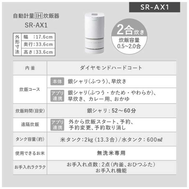 パナソニック　Panasonic　自動計量IH炊飯器 2合 IH ホワイト　SR-AX1-W_13