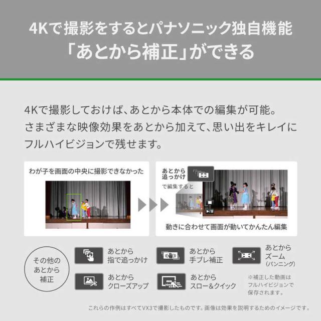 パナソニック　Panasonic　デジタル4Kビデオカメラ ［4K対応］ パールホワイト　HC-VX3-W_4