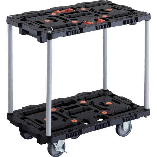 トラスコ中山　TRUSCO連結式樹脂製2段台車ビートル700X450自在3輪内2輪ストッパー付とめたろう付ハンドルなし 　BT720J3S2E100T