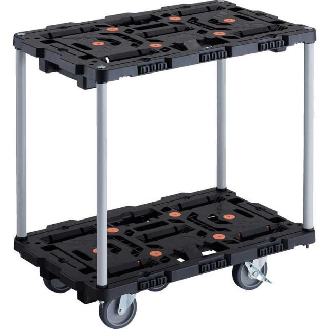 トラスコ中山　TRUSCO連結式樹脂製2段台車ビートル700X450自在5輪内2輪ストッパー付ハンドルなし 　BT720J5S2E100 14,990円