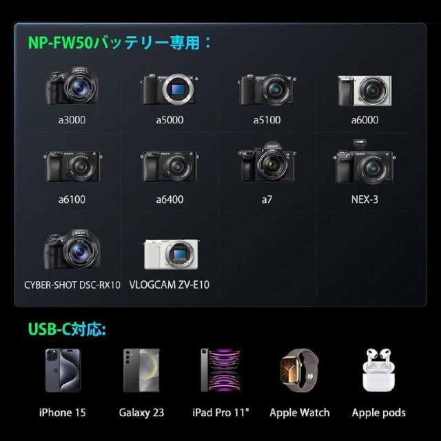 LLANO　CS3 2in1 カメラバッテリー充電器 NP-FW50用　CS3FW50_4