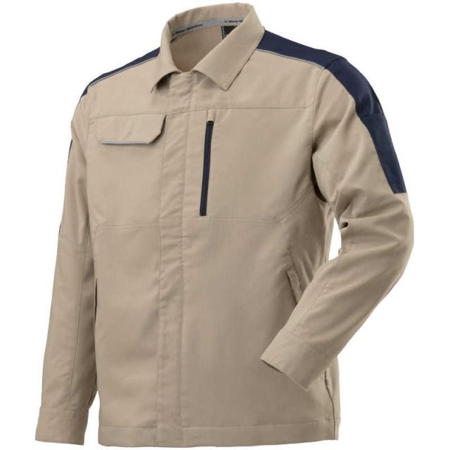 ミズノ　ワークジャケット(春夏/制電素材)［ユニセックス］ 2XL 49：ベージュ×ネイビー　F2JE158049